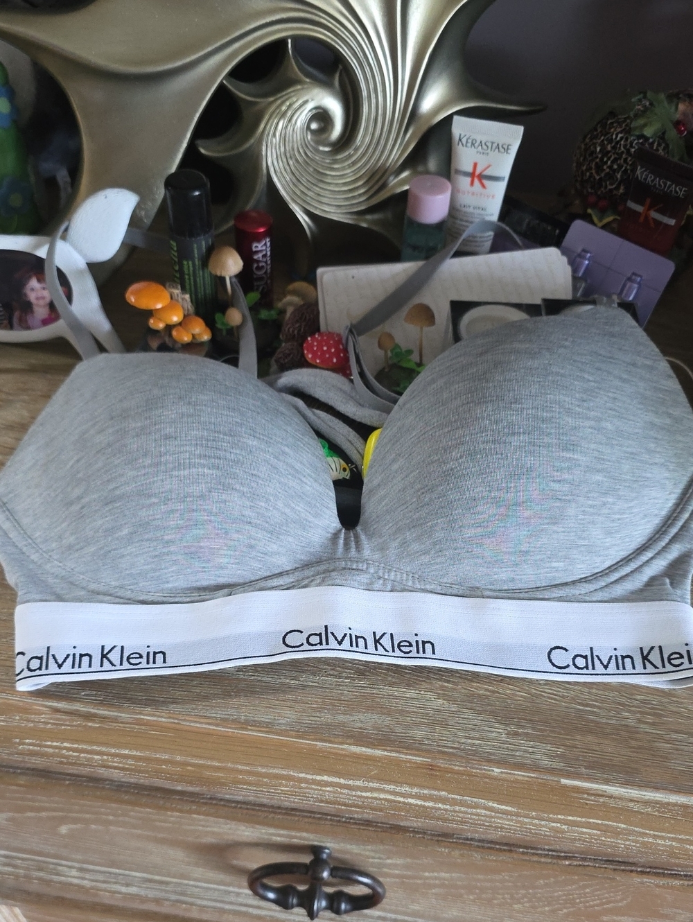 Calvin Klein Light Heather Gray Wireless Logo Band Bra